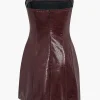 Faux Leather Strapless Mini Dress With Shell Embellishments>MICAS Clearance