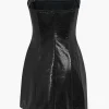 Faux Leather Strapless Mini Dress With Shell Embellishments>MICAS Clearance