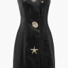 Faux Leather Strapless Mini Dress With Shell Embellishments>MICAS Clearance