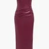 Faux Leather Strapless Tie Back Sleeveless Maxi Dress>MICAS Best