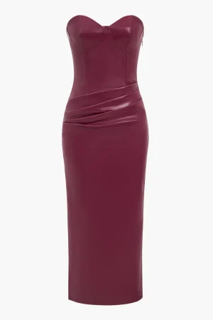 Faux Leather Strapless Tie Back Sleeveless Maxi Dress>MICAS Best