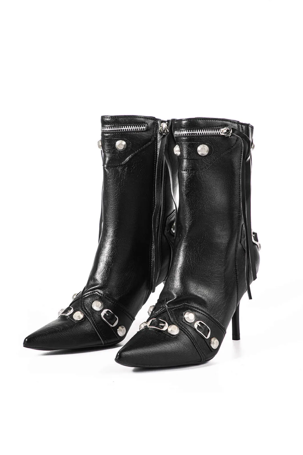 Faux Leather Studded Pointed Toe Ankle Boots>MICAS Discount
