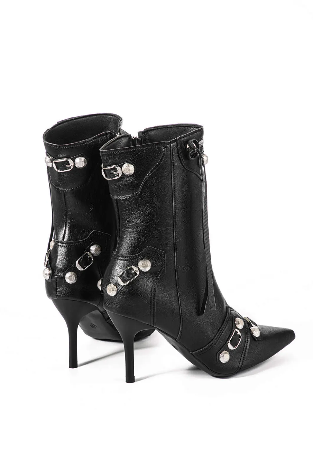 Faux Leather Studded Pointed Toe Ankle Boots>MICAS Discount
