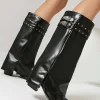 Faux Leather Studded Pointed Toe Mid Calf Boots>MICAS Discount