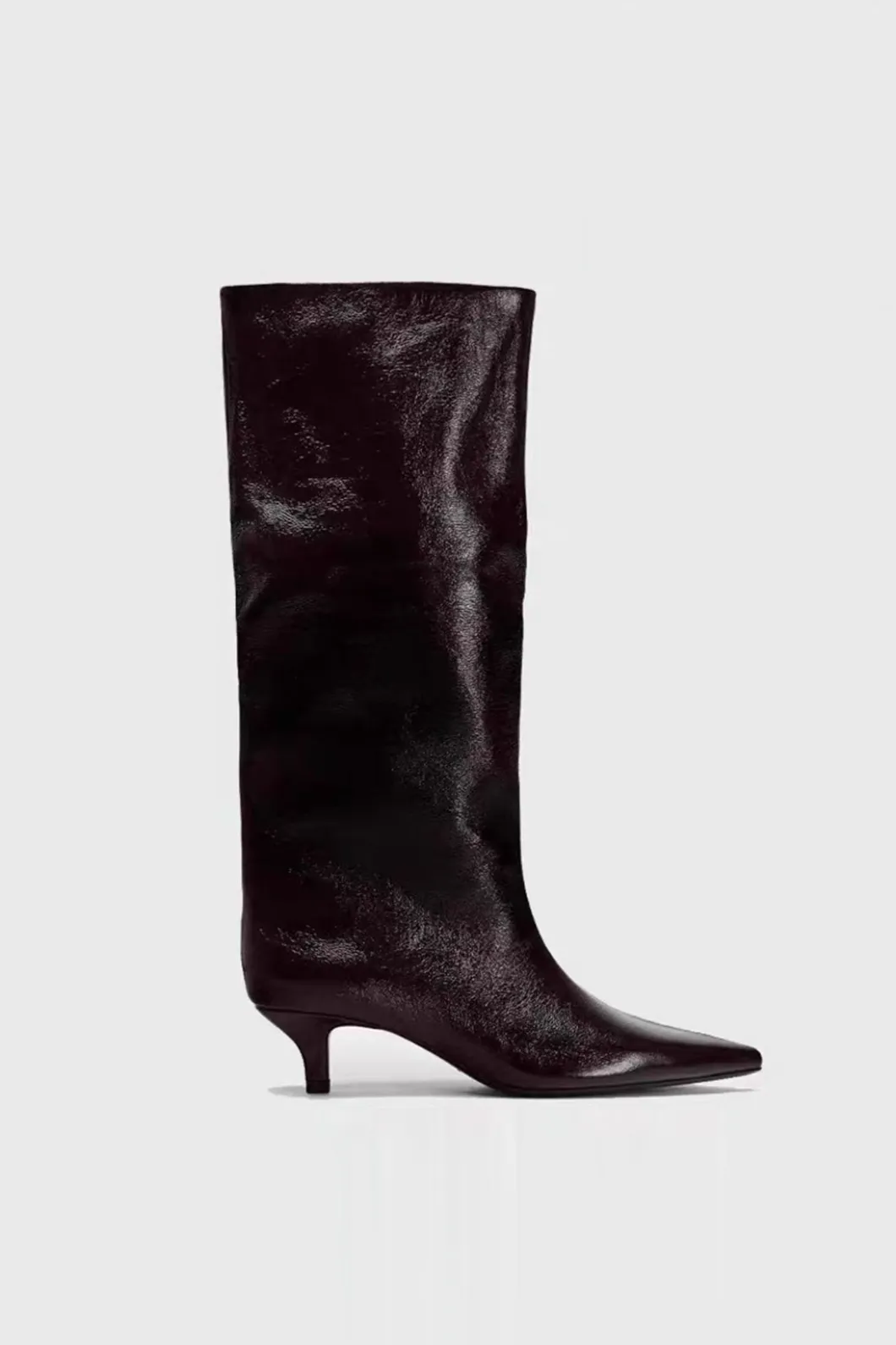 Faux Leather Textured Pointed Toe Knee High Boots>MICAS Outlet