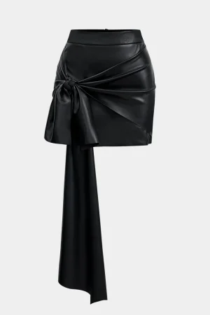Faux Leather Tie Front Asymmetrical Skirt>MICAS Clearance