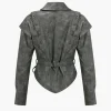 Faux Leather Tie Front Crossed Button Jacket>MICAS New
