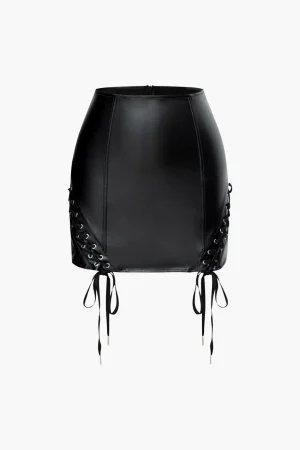 Faux Leather Tie Side Mini Skirt>MICAS Outlet