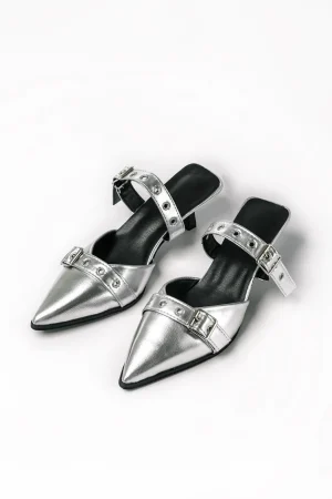 Faux Leather Tie-Up Pointed Toe Mid Heel Sandals>MICAS Online