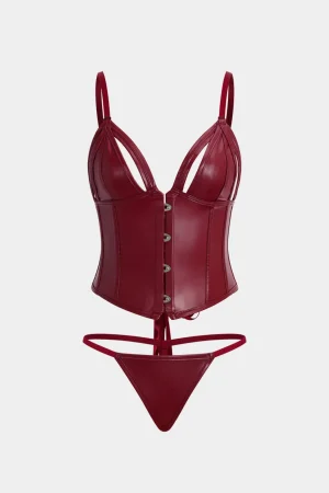 Faux Leather Tie-Up Ribbon Shapewear>MICAS Best