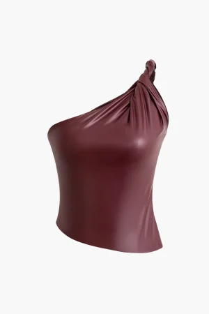 Faux Leather Twist One-Shoulder Tank Top>MICAS Discount