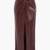 Faux Leather Twist Slit Skirt>MICAS Sale