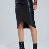 Faux Leather Wrap Ruched Midi Skirt>MICAS Outlet