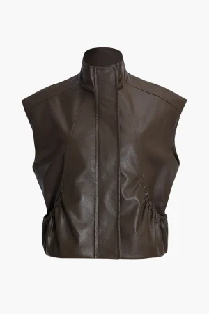 Faux Leather Zipper Detail Pocket Vest>MICAS Outlet