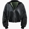 Faux Leather Zipper Hooded Pocket Long-Sleeve Jacket>MICAS Discount