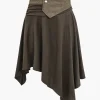 Faux Suede Asymmetrical High Waist Skirt>MICAS Hot