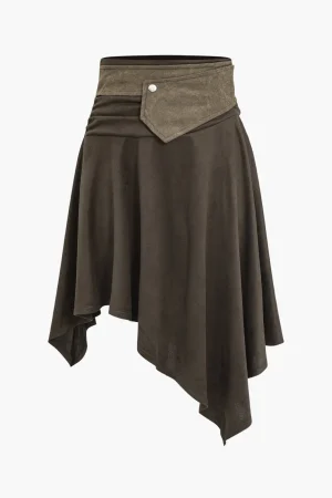 Faux Suede Asymmetrical High Waist Skirt>MICAS Hot