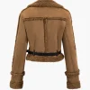 Faux Suede Belted Zipper Long-Sleeve Jacket>MICAS Clearance