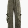Faux Suede Multi Pocket Straight Leg Cargo Pants>MICAS Best