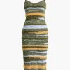 Feather Detail Stripe Cami Knit Midi Dress>MICAS Hot