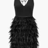 Feather V-Neck Tie-Up Sleeveless Mini Dress>MICAS Outlet