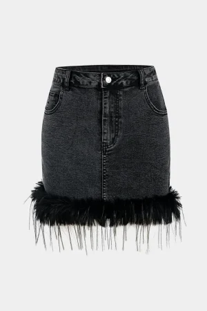 Feathered Denim Skirt>MICAS Fashion