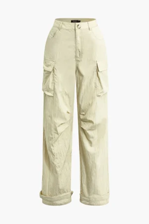 Flap Pocket Belted Ruched Straight Leg Pants>MICAS Fashion