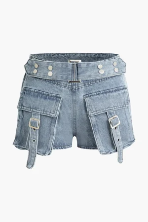 Flap Pocket Cargo Denim Shorts>MICAS Clearance
