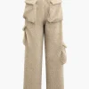 Fleece Collar Flap Pocket Zip Up Long Sleeve Top And Straight Leg Cargo Pants Set>MICAS Fashion
