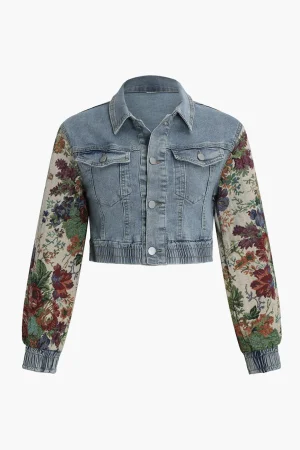 Floral Denim Patchwork Outerwear>MICAS Online