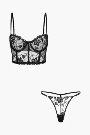 Floral Embroidery Sheer Cami Top And Panties Set>MICAS Fashion