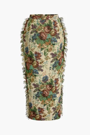 Floral Fringe Zipper Skirt>MICAS Sale