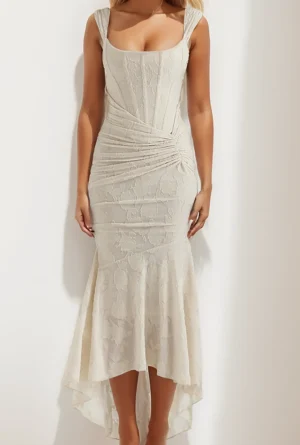 Floral Pattern Asymmetrical Hem Ruched Mermaid Sleeveless Midi Dress>MICAS Hot