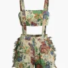 Floral Pattern Fringe Tube Top And Pocket Shorts Set>MICAS Hot