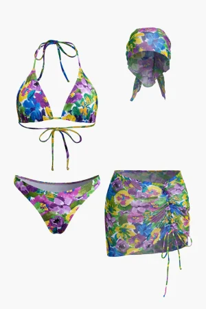 Floral Print Bikini Set With Matching Skirt Cover Up And Headscarf>MICAS Sale