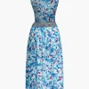 Floral Print Criss Cross Backless Slit Midi Dress>MICAS Online