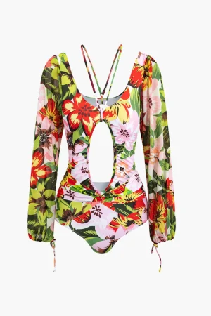 Floral Print Cut Out Tummy Control One-Piece Swimsuit>MICAS Hot