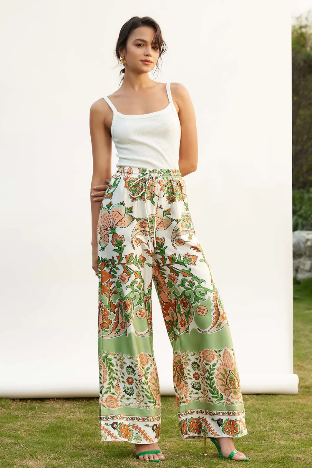 Floral Print Drawstring Slit Wide Leg Pants>MICAS Best