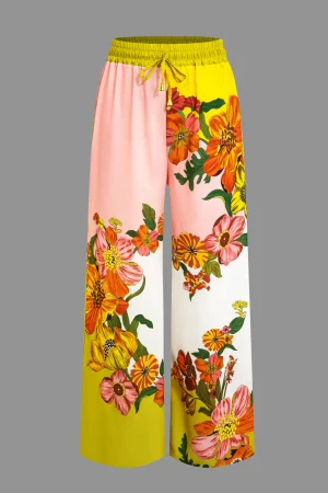Floral Print Drawstring Wide Leg Pants>MICAS Discount