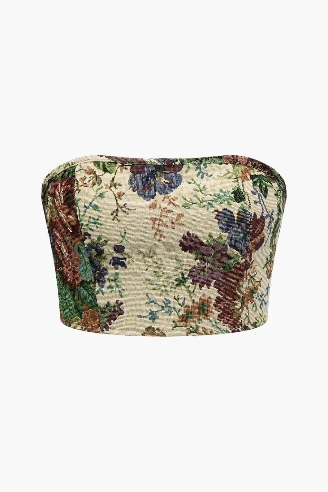 Floral Print Fringe Tie Back Tube Top And Button Pocket Trouser Set>MICAS New