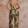 Floral Print Fringe Tie Back Tube Top And Button Pocket Trouser Set>MICAS New