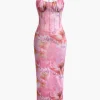 Floral Print Halter Slit Corset Midi Dress>MICAS Hot