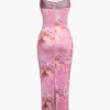 Floral Print Halter Slit Corset Midi Dress>MICAS Hot