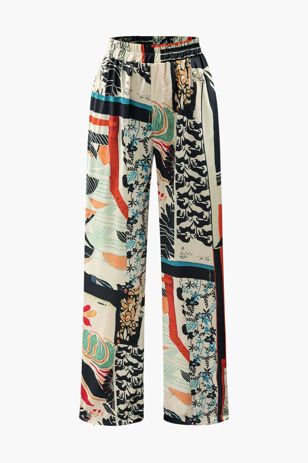 Floral Print High Waisted Straight Leg Pants>MICAS New