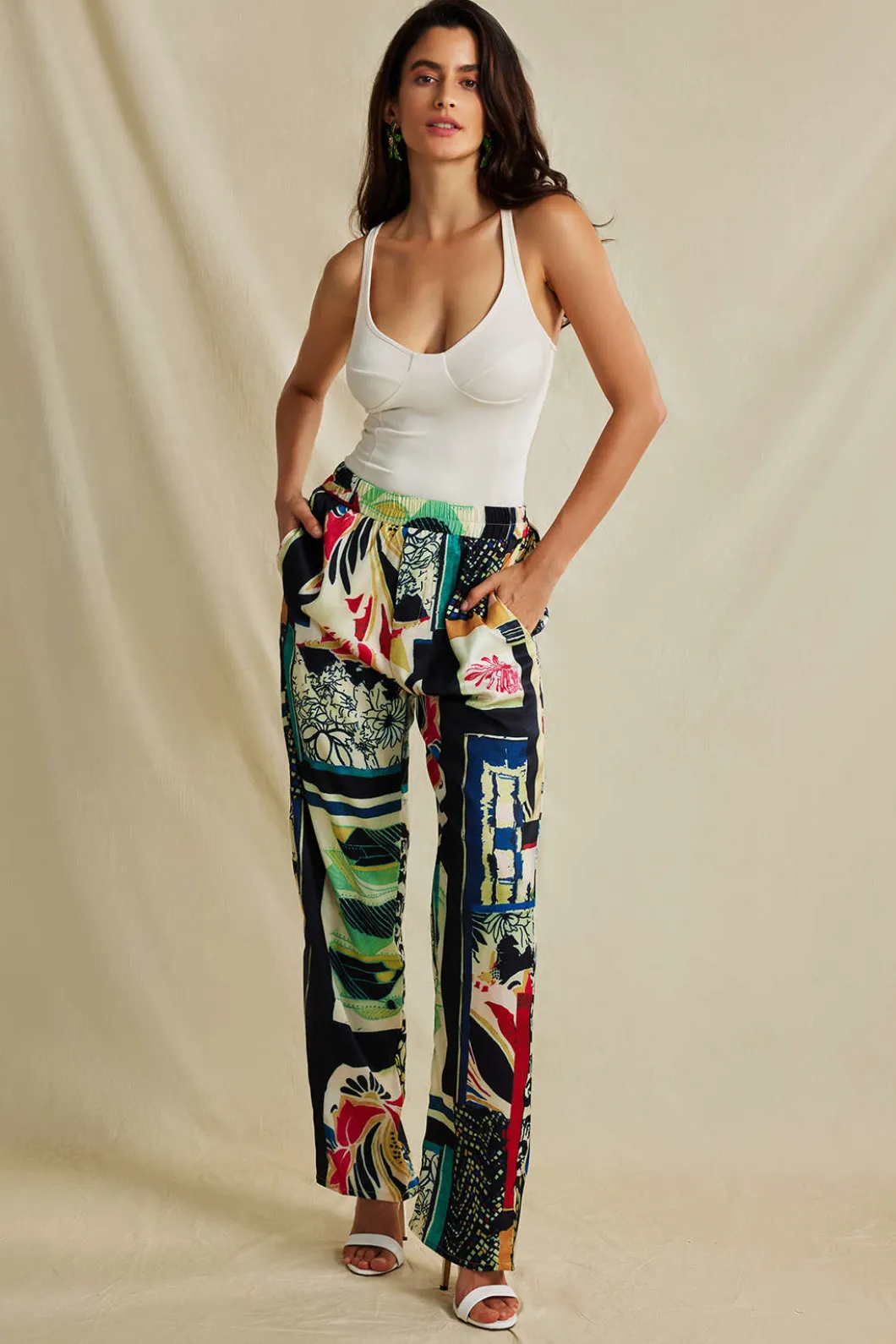 Floral Print High Waisted Straight Leg Pants>MICAS New