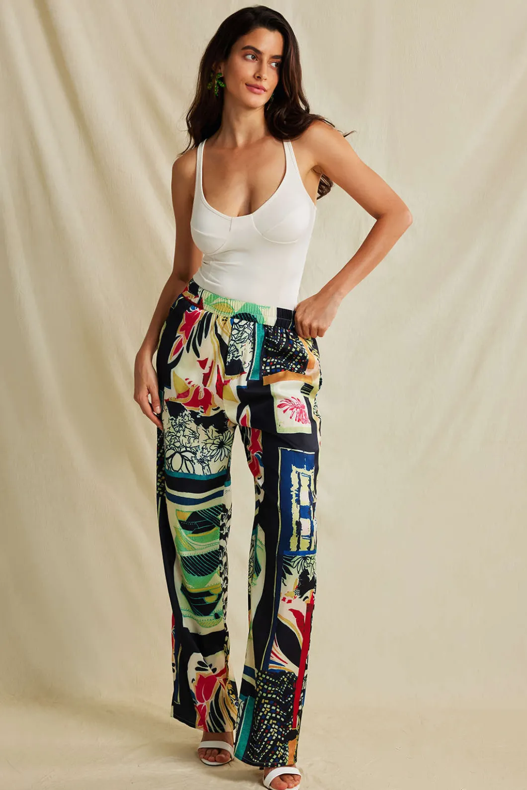 Floral Print High Waisted Straight Leg Pants>MICAS New