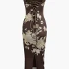 Floral Print Lace Trim Slit Maxi Dress>MICAS Sale