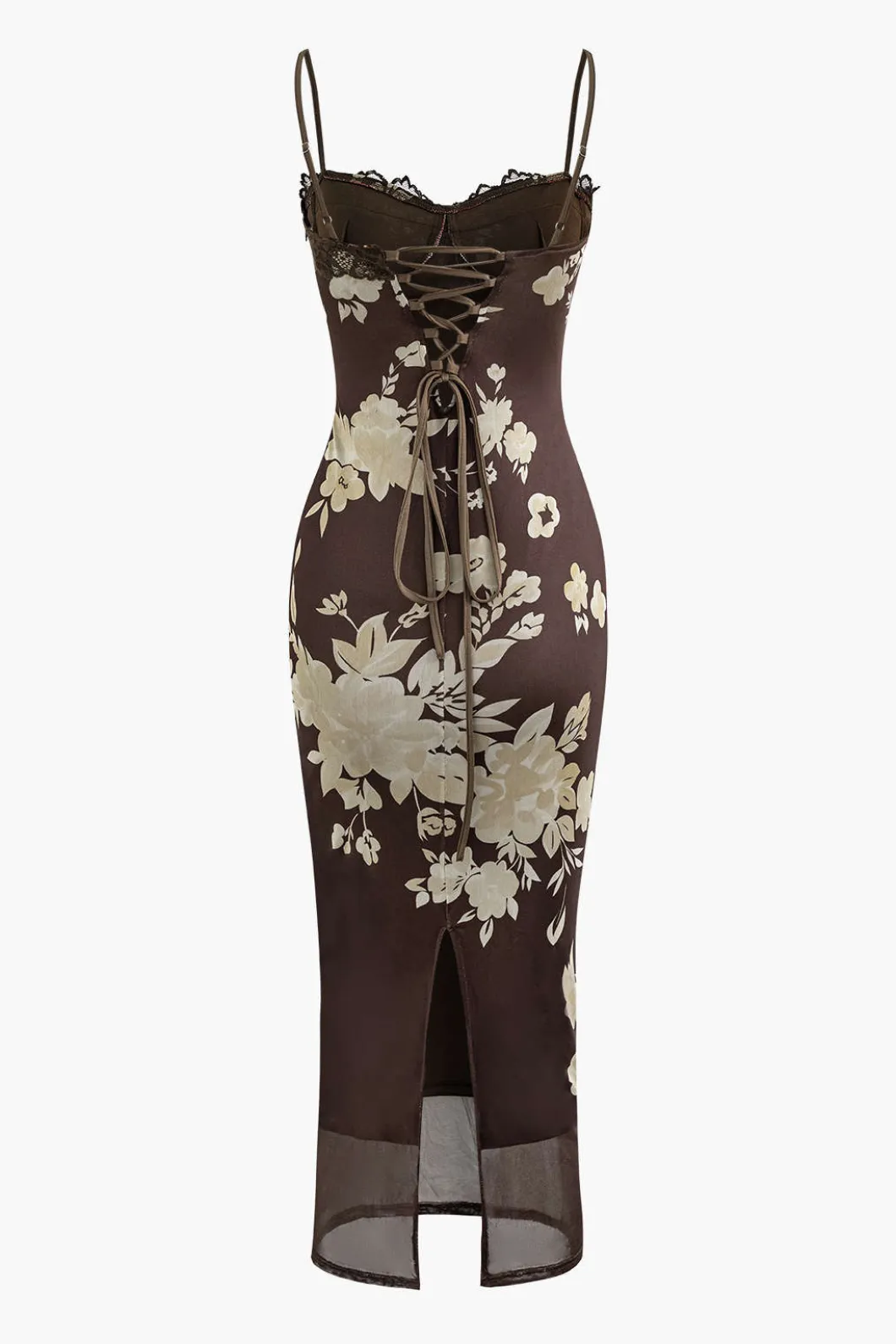 Floral Print Lace Trim Slit Maxi Dress>MICAS Sale