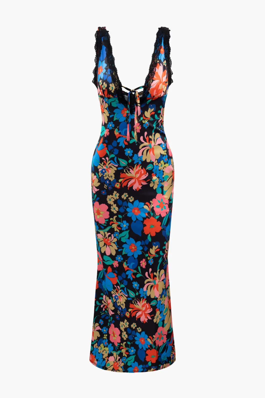 Floral Print Lace Trim V-neck Maxi Dress>MICAS Best