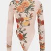 Floral Print Mesh Long Sleeve Bodysuit>MICAS Online